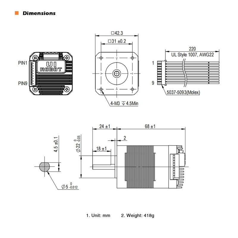 UIROBOT NEMA 17 Integrated Closed-Loop Stepper Motor,Pulse-Direction Control Interface,Built-in Encoder & Motion Controller & Driver,for CNC,3D Printer,Max0.43Nm,1.7A,24-48VDC (UIM4247PM) - Image 5